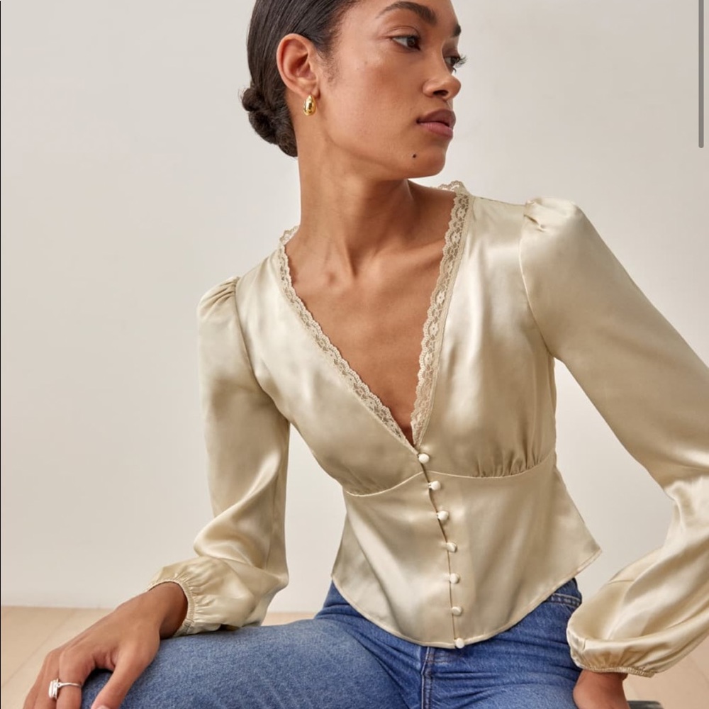 Gold silk reformation top.